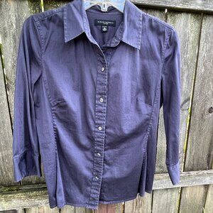 BANANA REPUBLIC Button Down Fitted Stretch Cotton 3/4 Sleeve Navy Shirt M
